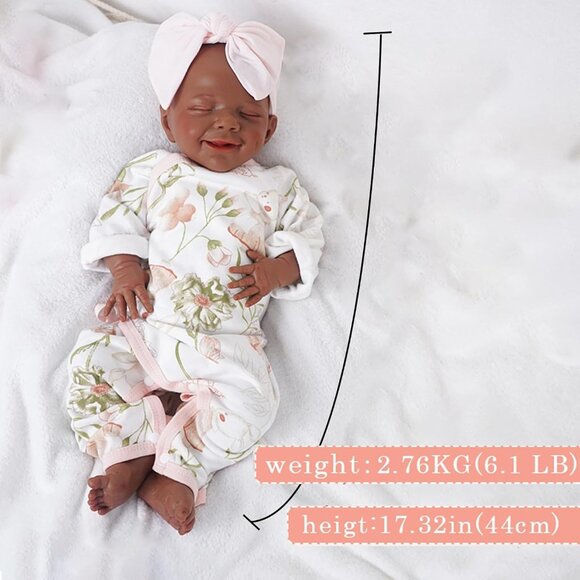 17inch Realistic Full Body Silicone Closed Eyes SmilingNewborn Mia-Tan Baby Girl - Picture 5 of 6